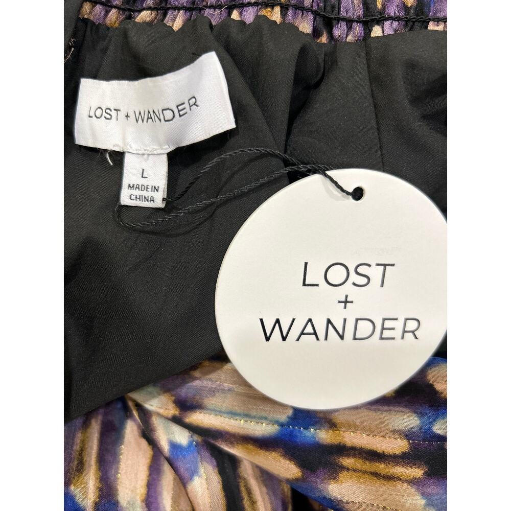 Lost + Wander Love Story Smocked Ruffle Purple Black Satin Maxi Dress Large NWT - Picture 9 of 10
